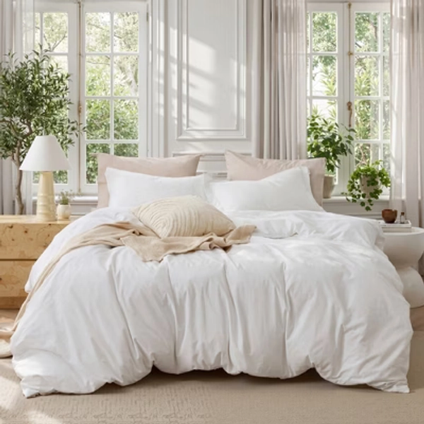 100% Washed Cotton Duvet Cover Oversized Queen - Natural White Minimalist Duvet Cover entleSoft™ Plain Simple Bedding Set