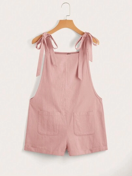 SHEIN EZwear Knot Shoulder Patch Pocket Overall Romper