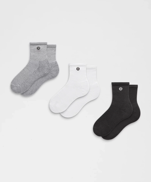 Unisex Daily Essential Quarter Socks *3 Pack - White/Heathered Core Light Grey/Black - L