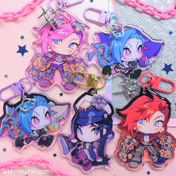 League of Legends, Arcane Keychains 2.7" Jinx Vi Caitlyn, CaitVi, Acrylic Charm