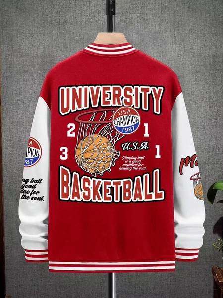 Summer Manfinity EMRG Oversized Men's Drop Shoulder Varsity Jacket with Letter Graphic Striped Trim and Colorblock Design - AliExpress 200000343