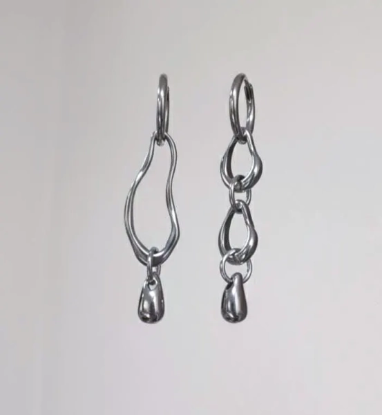 Zeta Asymmetrical Mismatched Dangle Hoop Earrings | Stainless Steel Silver or Gold Toned