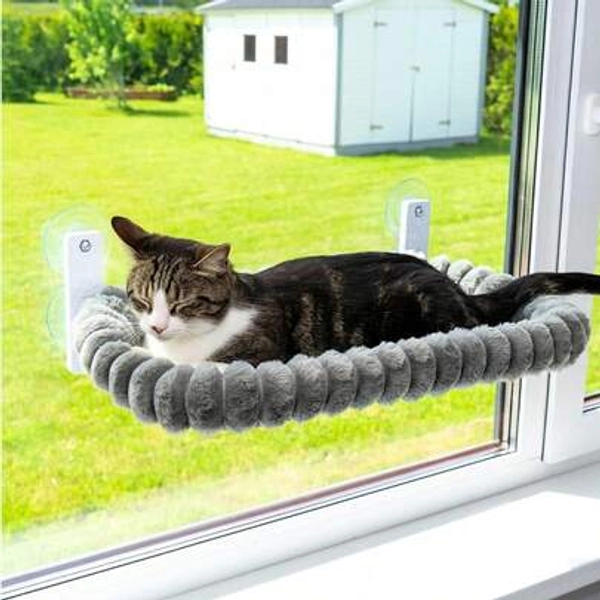 5pcs Cat Window Hammock Set For Indoor Cats (1 Cat Bed Cushion And 4 Strong Suction Cups), Reversible Cushion, Foldable Cat Window Bed, Suitable For Large Cats And Kittens (Gray)