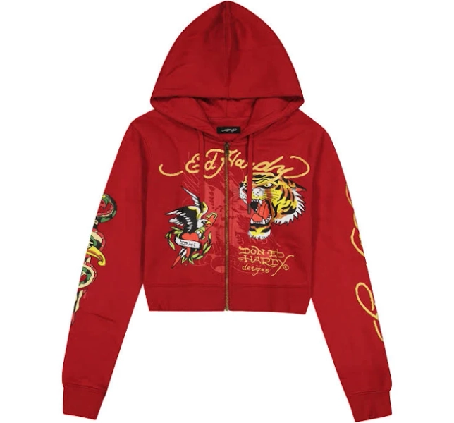 Ed Hardy Women's Eagle Tiger Cropped Soft Fleece Hoodie