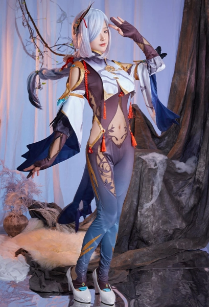 Genshin Impact Shenhe Bodysuit Set Cosplay Costume with Complete Accessories