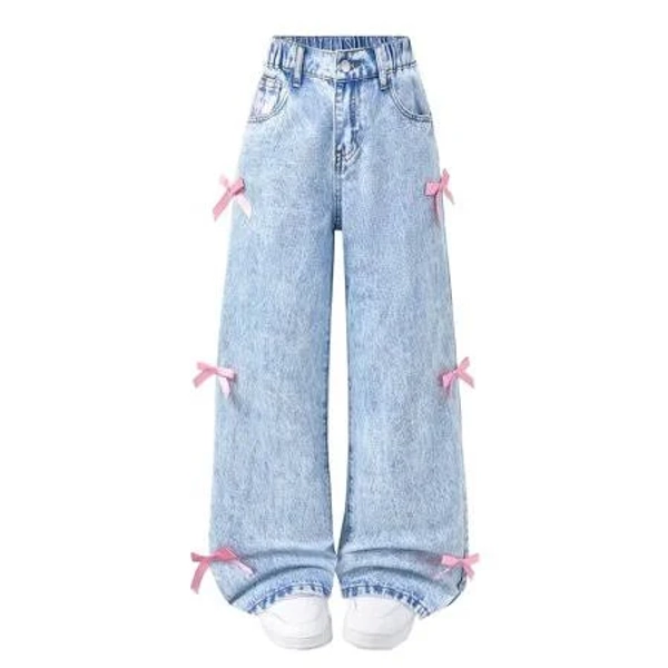 Oyyn Girls' Trendy Y2K Wide Leg Baggy Jeans with Bow
