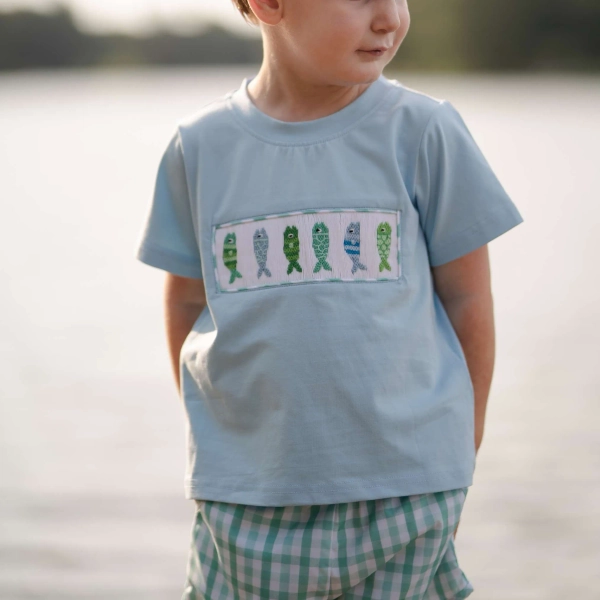   Hand Smocked Gone Fishing Shorts Set