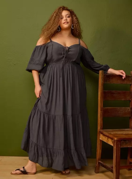 Festi Cold Shoulder Tiered Maxi Dress