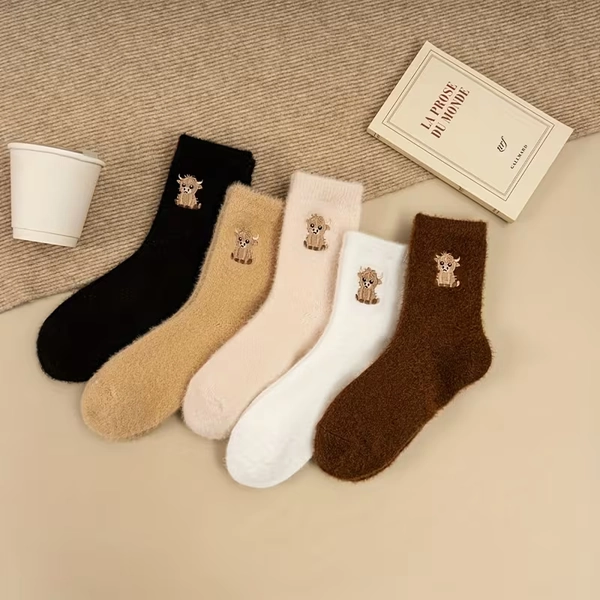 5 pair calf length socks calf pattern   material - Temu