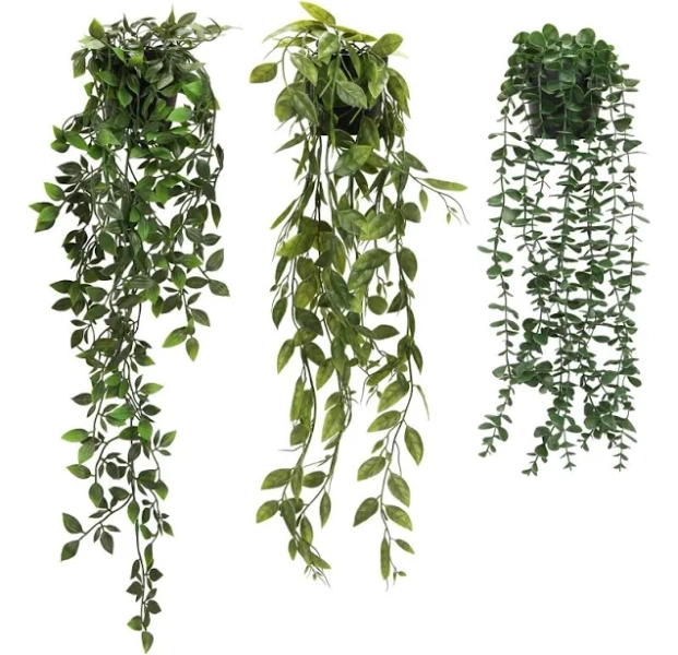 Artigreen 3 Pcs Artificial Hanging Plants-Eucalyptus Mandala Snow Pea Vine in Pot Plants for Office Farmhouse, Fake Foliage Pendant Plant, Indoor
