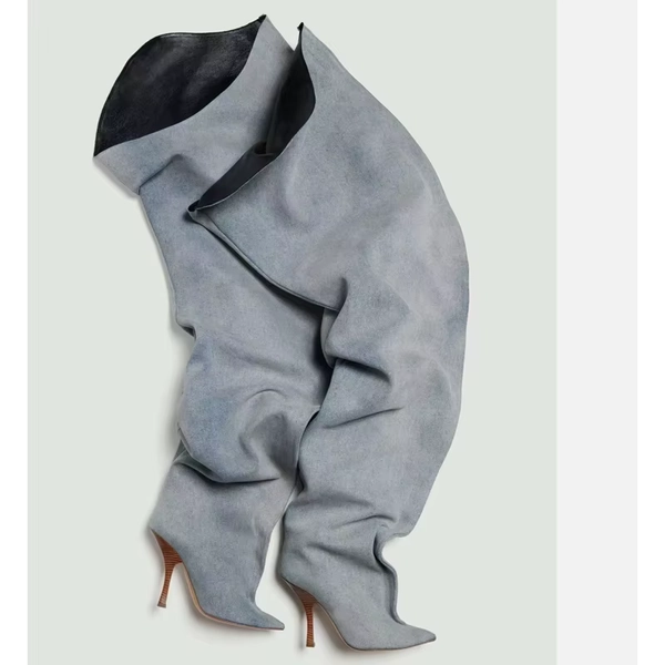 Denim Blue Pointed Toe Thigh High Scrunch Boots Woman Winter 2026 Rust Slip-On Stiletto Over-The-Knee Boots Fashion Shoes - AliExpress 322