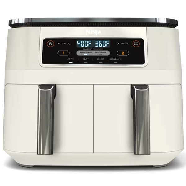 Ninja Foodi 4-in-1 8 Qt Air Fryer, 2 Basket, XL Capacity, with DualZone Technology, Air Fry, Roast & More, DZ100WMWH Dove