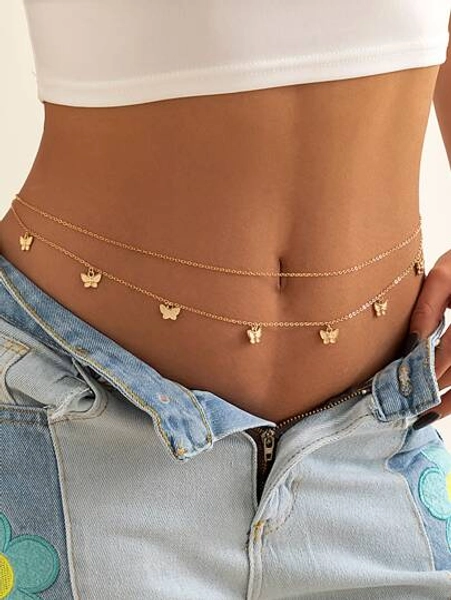 2pcs/set Vacation Style Random Quantity Butterfly Pendant Waist Chain