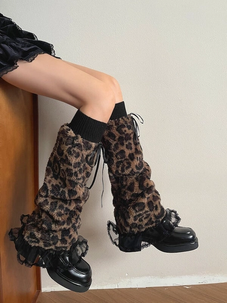Y2K Baddie Leopard Fuzzy Leg Warmers