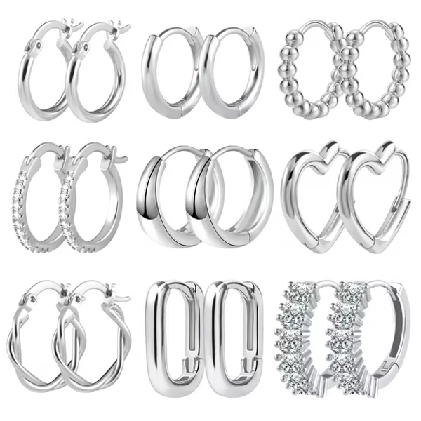 Small Hoop Earrings Set for Women, 14K Gold/Sliver Plated Chunky Huggie Hoop Earring Hypoallergenic Stackable Earrings for Woman Multiple Piercing Dainty Jewelry Gift Alexcraft