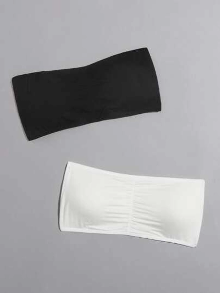 ROMWE 2 Packs Ruched Bandeau Bra Set