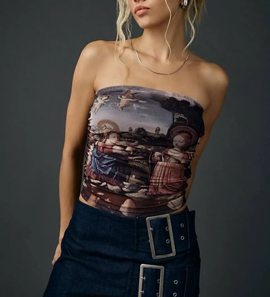Urban Outfitters High Heavens Cropped Mesh Tube Top