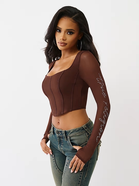 CRYSTAL MESH LONG SLEEVE TOP