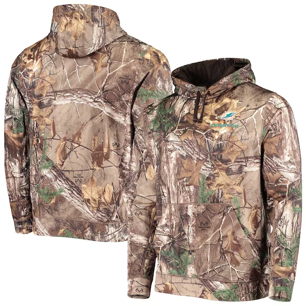 Men's Miami Dolphins Dunbrooke Realtree Camo Circle Champion Tech Fleece Pullover Hoodie