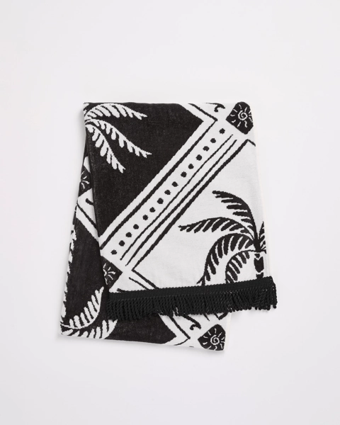 Australian Cotton Kids Beach Towel - Palm Tree Black