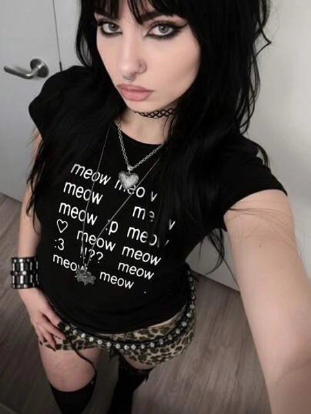 INAWLY Retro Punk Style Lettered Short-Sleeved T-Shirt, Y2K Gothic Style Top, Street Hip-Hop Top, 90s Women's Fashion - Size XL