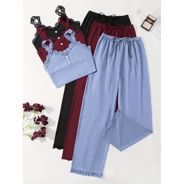 1 Set Women'S Sexy Off-the-Shoulder Lace Suspender Set - Soft Breathable All-Season Comfort, Thin Strap Top & Button-Front Closure, Multi-Color Options (NavyRed/Burgundy) - Casual Elegant Nightwear with Decorative Lace Trim & Suspender Strap