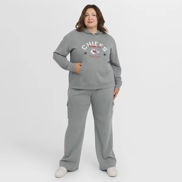 Kansas City Chiefs WEAR by Erin Andrews Women's Plus Size Waffle-Knit Long Sleeve Hooded Shirt & Pants Lounge Set - Gray