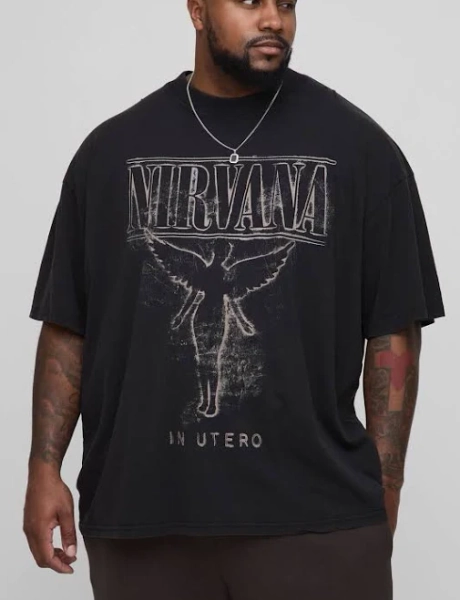 boohooMAN Men's Oversized Nirvana License Acid Wash Print T-Shirt