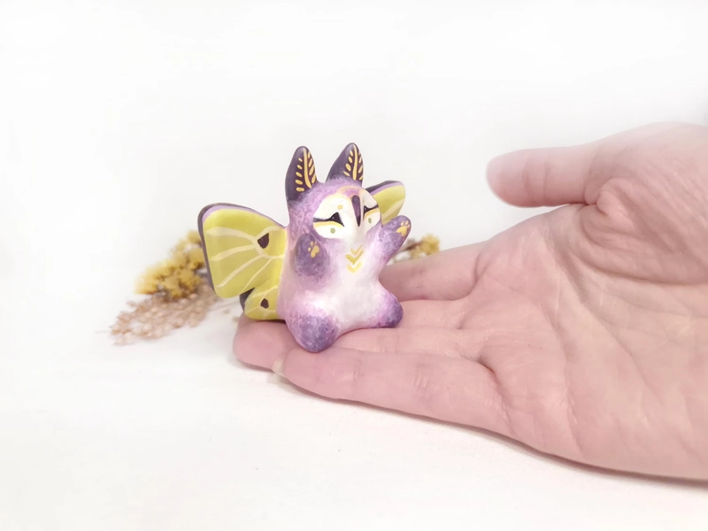 Pink Luna Moth Gryphon Figurine - TO ORDER small Griffin sculpture - Clay animal statue - Mini griffon figure - Fantasy totem kawaii Gift