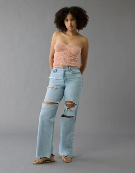 AE Strigid Curvy Ripped Super High-Waisted Baggy Straight Jean