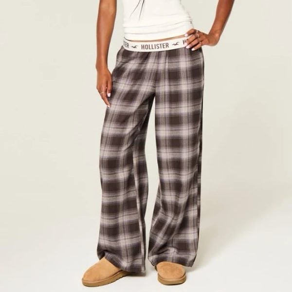 Women's Hollister Low-Rise Logo Waist Flannel Pants
