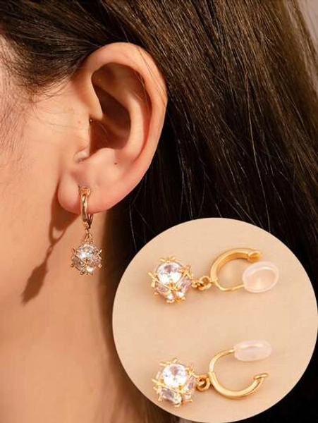 1pair Sweet, Fashionable, And Elegant Clip-on Earrings With Synthetic Cubic Zirconia Stones