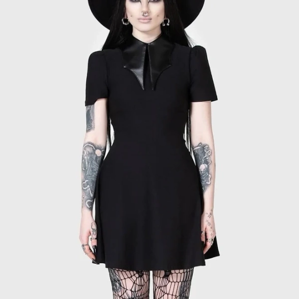 Killstar Kihilist Chapel Collar Skater Dress Black