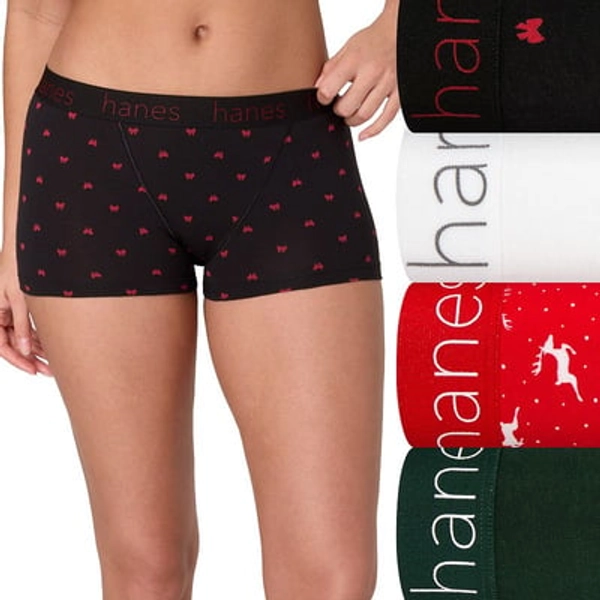 Women’s Hanes® Originals Ultimate® 3+1 Bonus Pack Cotton Stretch Boxer Brief Underwear UO45B4, Women's, Size: XXL, Bow Shelton Deer