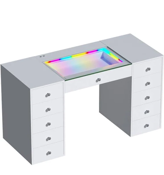 31.88" High VanitiI 11 Drawers Modern Makeup Vanity Desk with RGB Lights for Bedroom