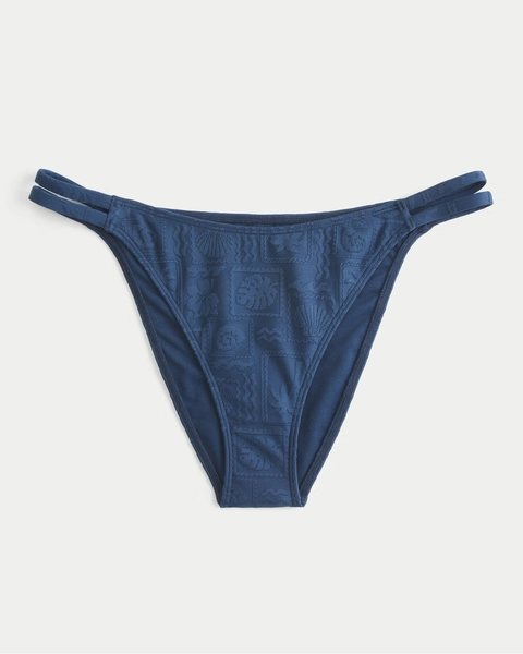 Jacquard Double-Strap Cheeky Bikini Bottom