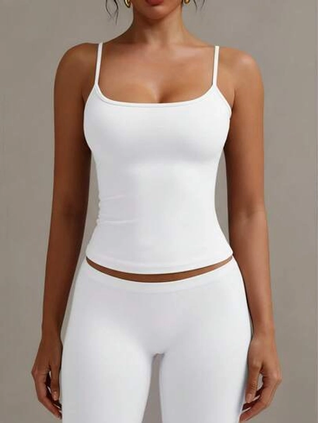 XLLAIS Sexy Backless Women's Camisole Elastic Casual Spaghetti Strap White Top