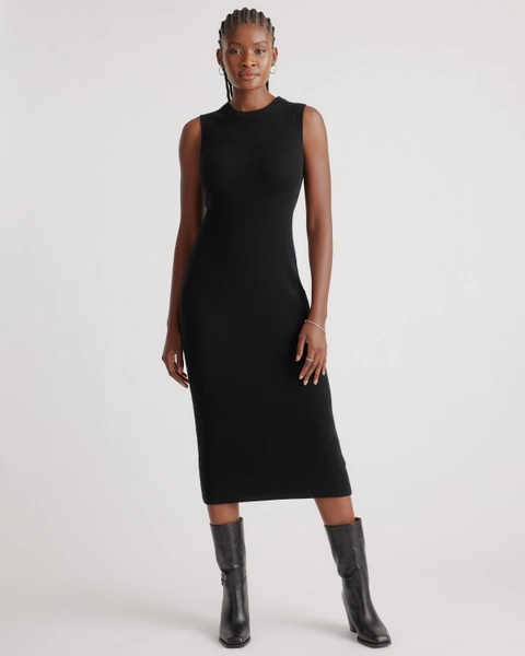 Mongolian Cashmere Sleeveless Midi Sweater Dress in Heather Charcoal