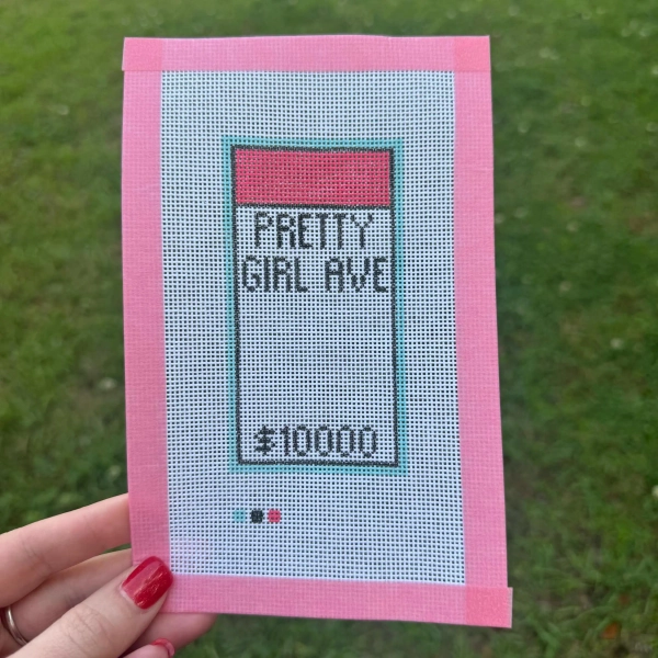 Pretty Girl Avenue- Monopoly- Hand Painted Needlepoint Canvas- 4x6 Frame Insert Finishing Kit