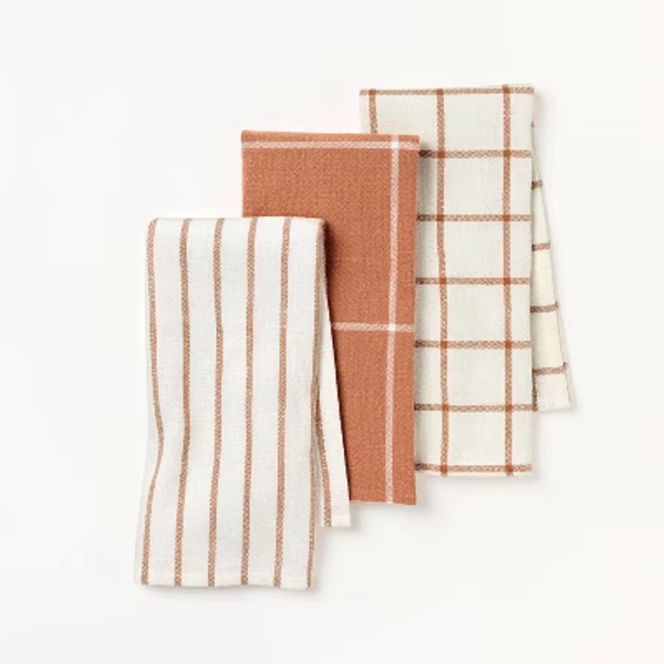 3pk Kitchen Towels Terracotta Orange - Figmint™: Cotton Dish & Hand Towels, Easter Stripe Pattern, 28"x18"