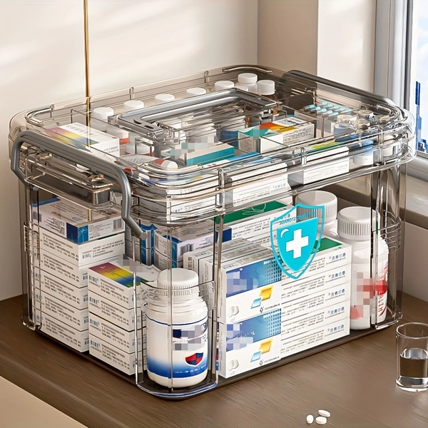 High Quality Double-Layer Storage Box - Transparent Multi-Compartment Storage Box for Home And Bedroom First Aid Kits, Non Food Contact, Can Store Drugs And Supplies, Storage Box, Transparent Design, Clear And Visible Compartments