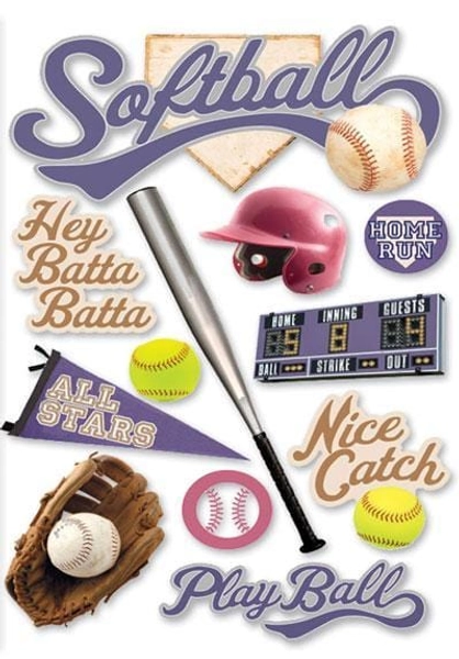 Scrapbook Stickers - 3D Softball