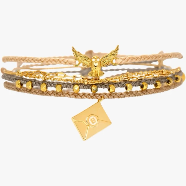 Hogwarts Letter Style Gold Metal Friendship Bracelets for Girls & Women