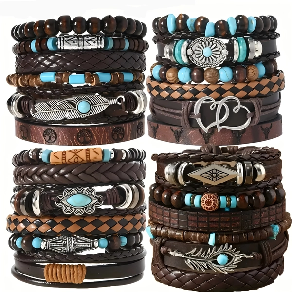 Western Cowboy Style Bull Head Love Heart Butterfly Combo Set/Wooden Bead Bracelet 18pcs Set/Christmas Gift Halloween Gift New Year Gift