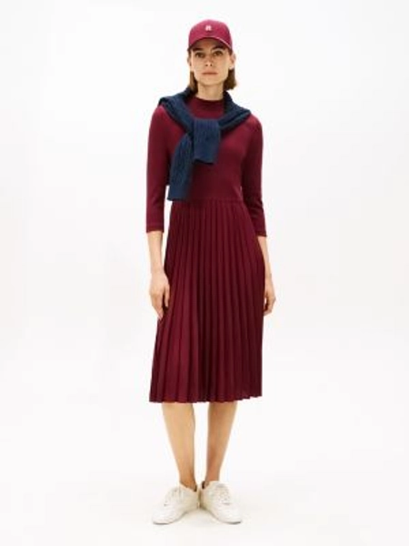 Pleated Mix Media Midi Dress