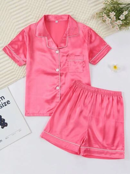Girls Pajamas, Satin Silky Pjs Set Kids 2Pcs Button-Down Nightwear Sleepwear Gift For Kids