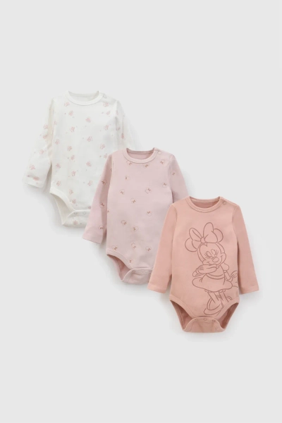 Pack x3 set body Minnie Mouse niña rosado Rib 0/3M a 18/24M