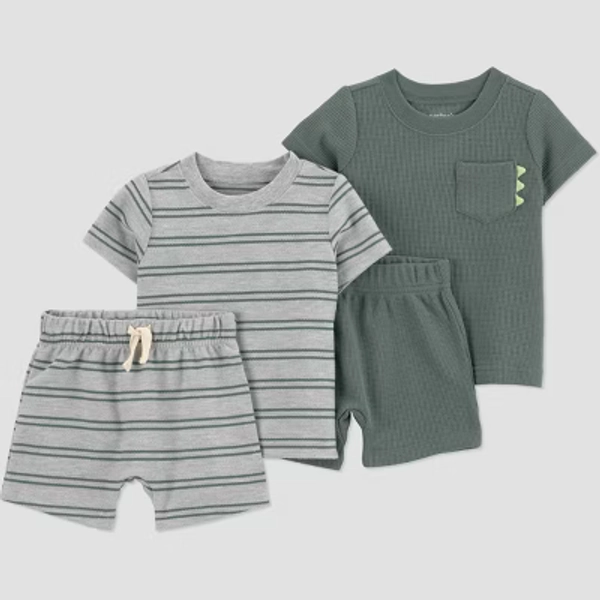 Carter's Just One You® Baby Boys' 4pc Dinosaur T-Shirt and Shorts Set - Gray/Green 18M