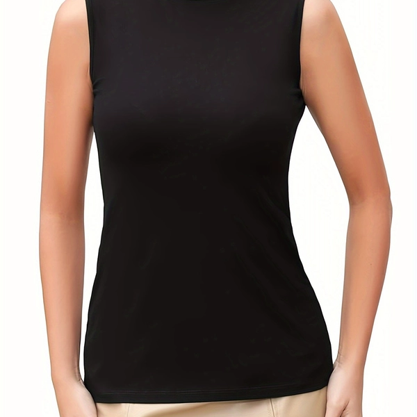 Solid Mock Neck Tank Top, Casual Sleeveless Slim Top For Summer, Women's Clothing
