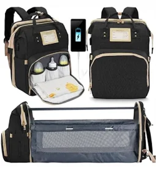 Pañalera Morral Multifuncional Con Cambiador 3 En 1 Con Puerto Usb Negro